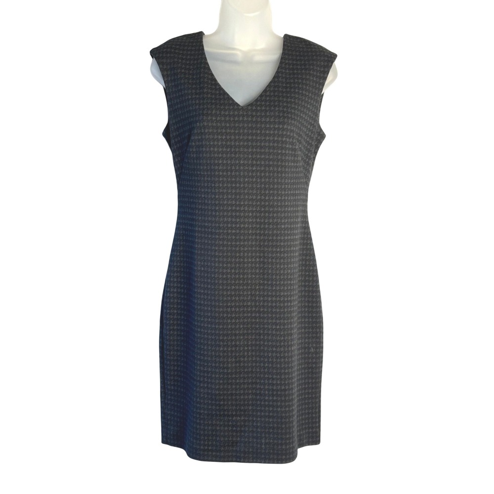 Ann Taylor Petite | Grey Houndstooth V-Neck Sheath Dress Sleeveless Workwear | S